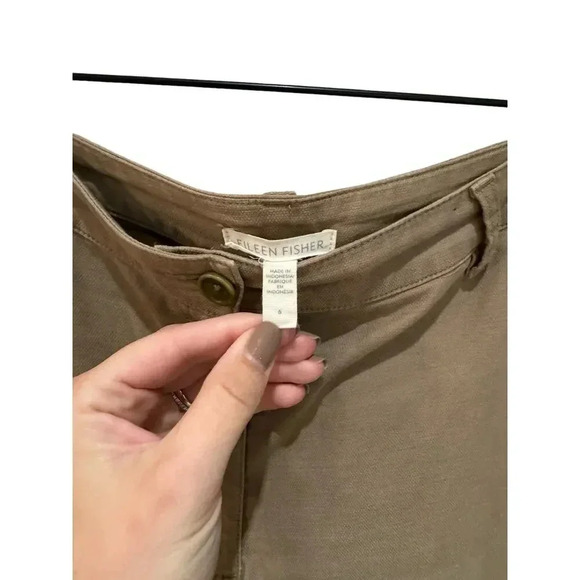 Eileen Fisher Khaki Cotton Hemp Stretch Tapered Relaxed Boho Pant Size 6 - Picture 4 of 9